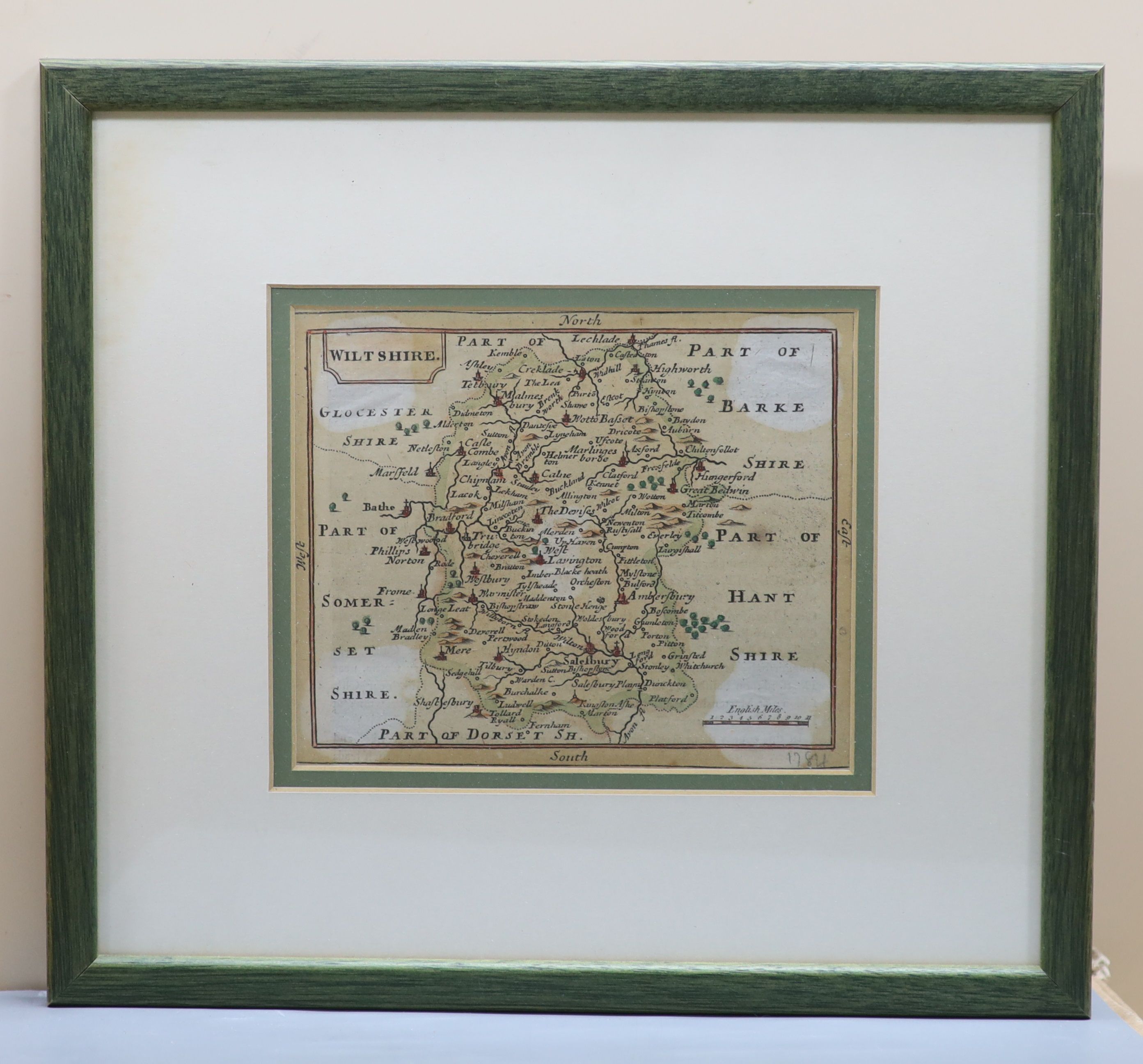 Robert Morden, coloured engraving, Map of Somersetshire, 32 x 43cm and two smaller maps of Wiltshire and India